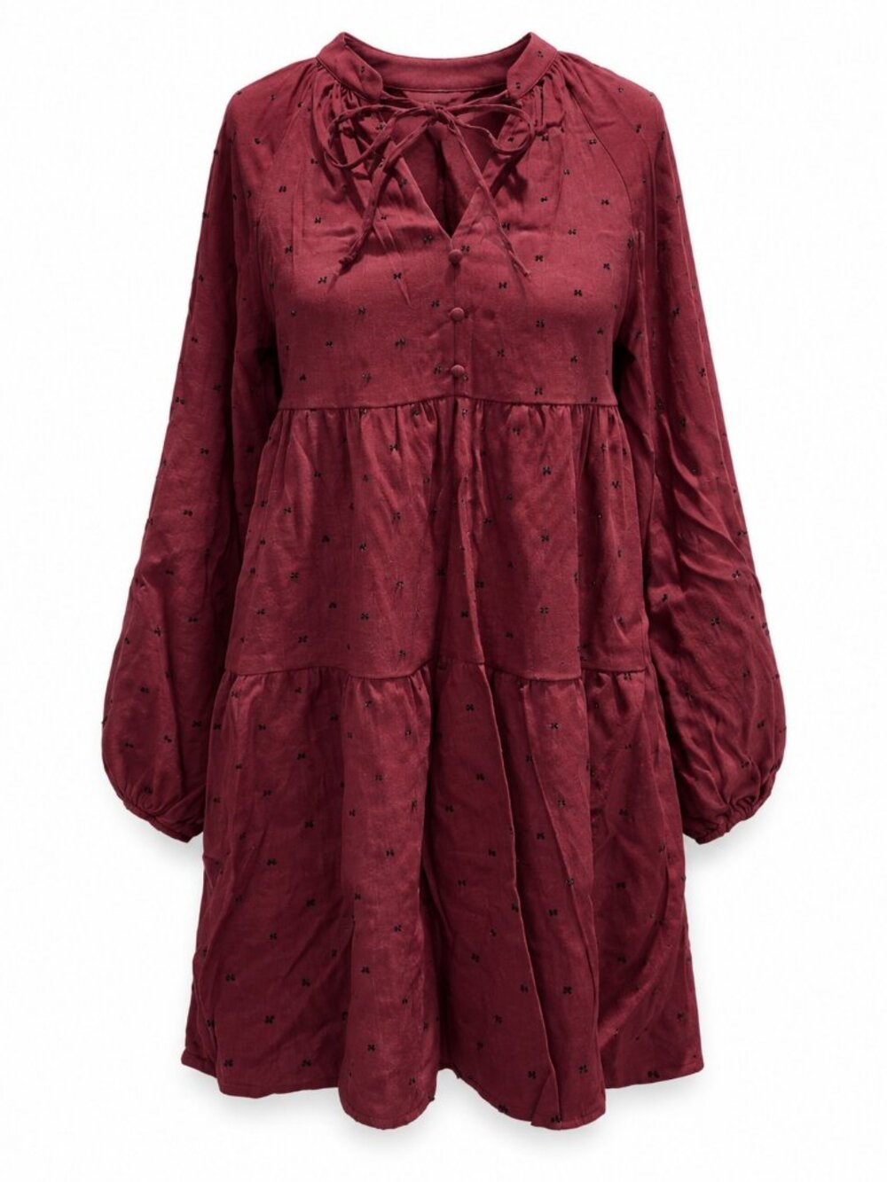 Zara Burgundy Print Tie-Neck Dress Size XS
